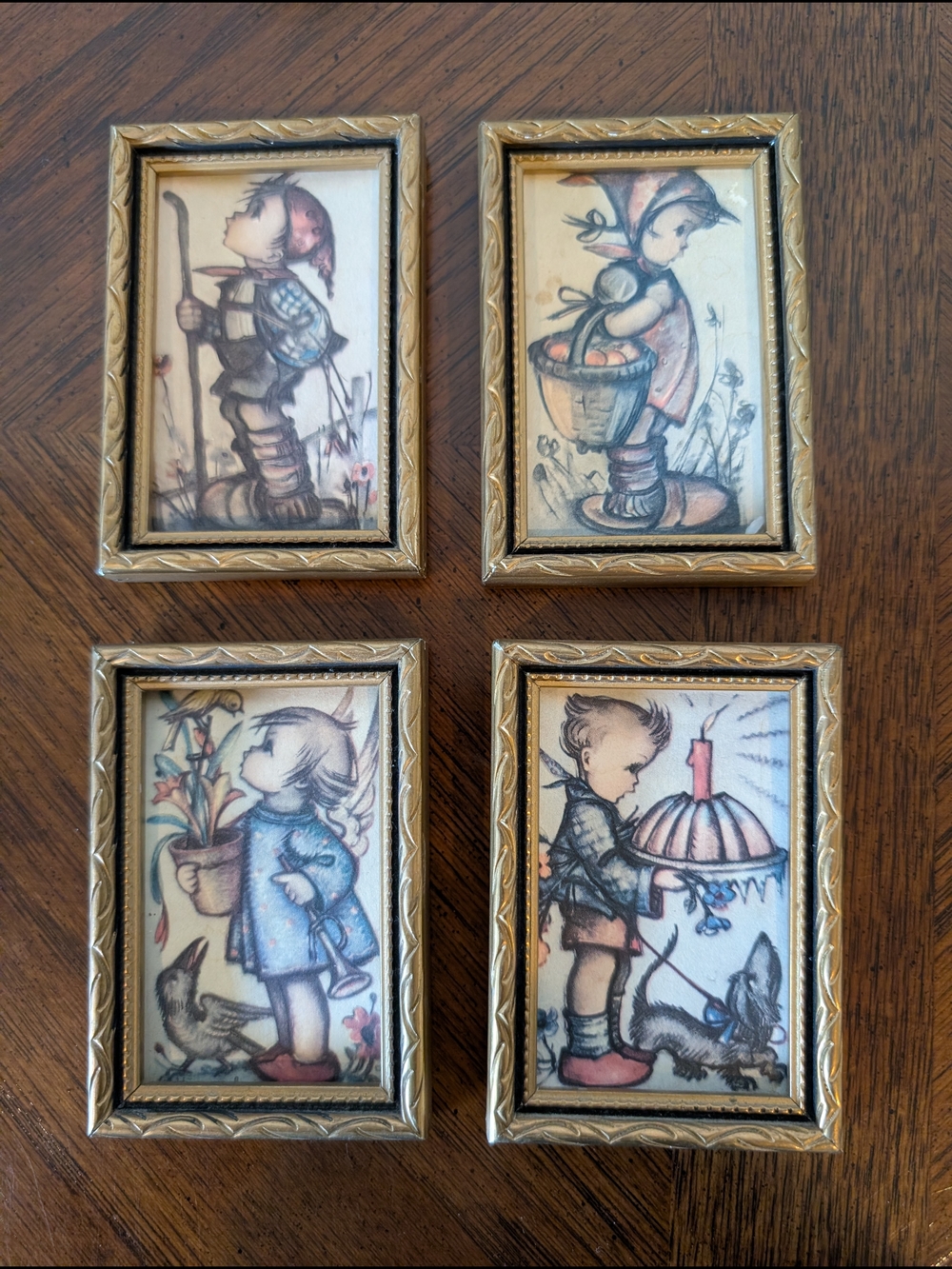 Vintage Hummel Miniature Prints Framed Picture Set of4 Western Germany